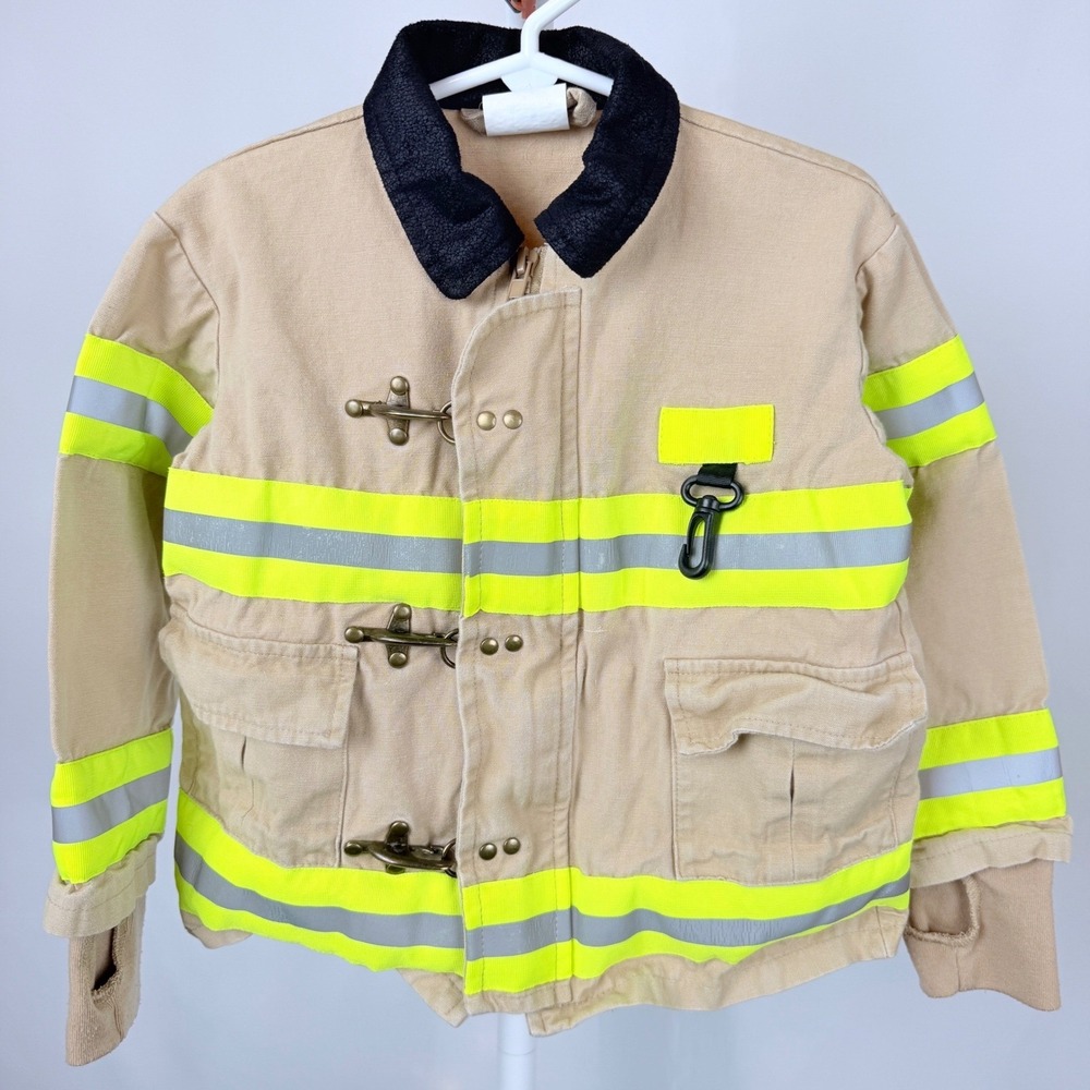 Teetot Kids Firefighter Jacket 3-4 Tan Reflective Halloween Costume Fireman